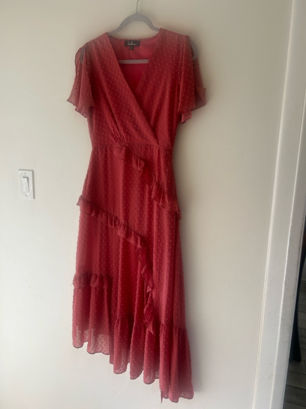 Lulu's Dusty Rose Ruffle Wrap Midi Dress - Picture 4 of 16
